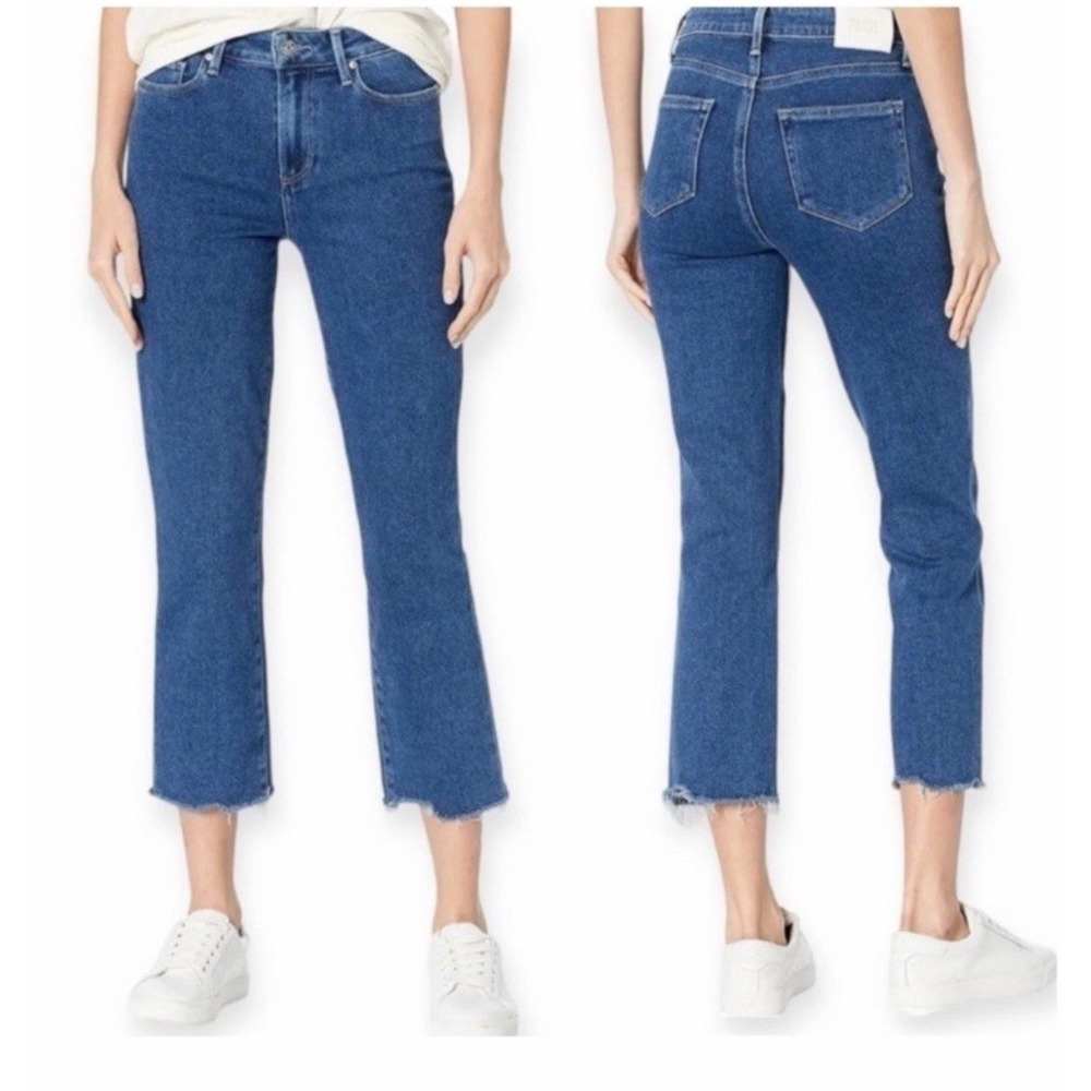 PAIGE Cindy Crop Sz 26 Blue Imperial Wash Raw Hem Straight Leg Jeans